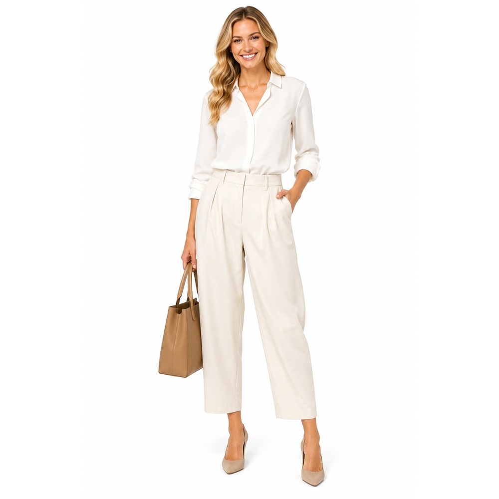 Boden Trousers Womens 12 Beige High Rise‎ Pleated Barrel Leg Office Pants